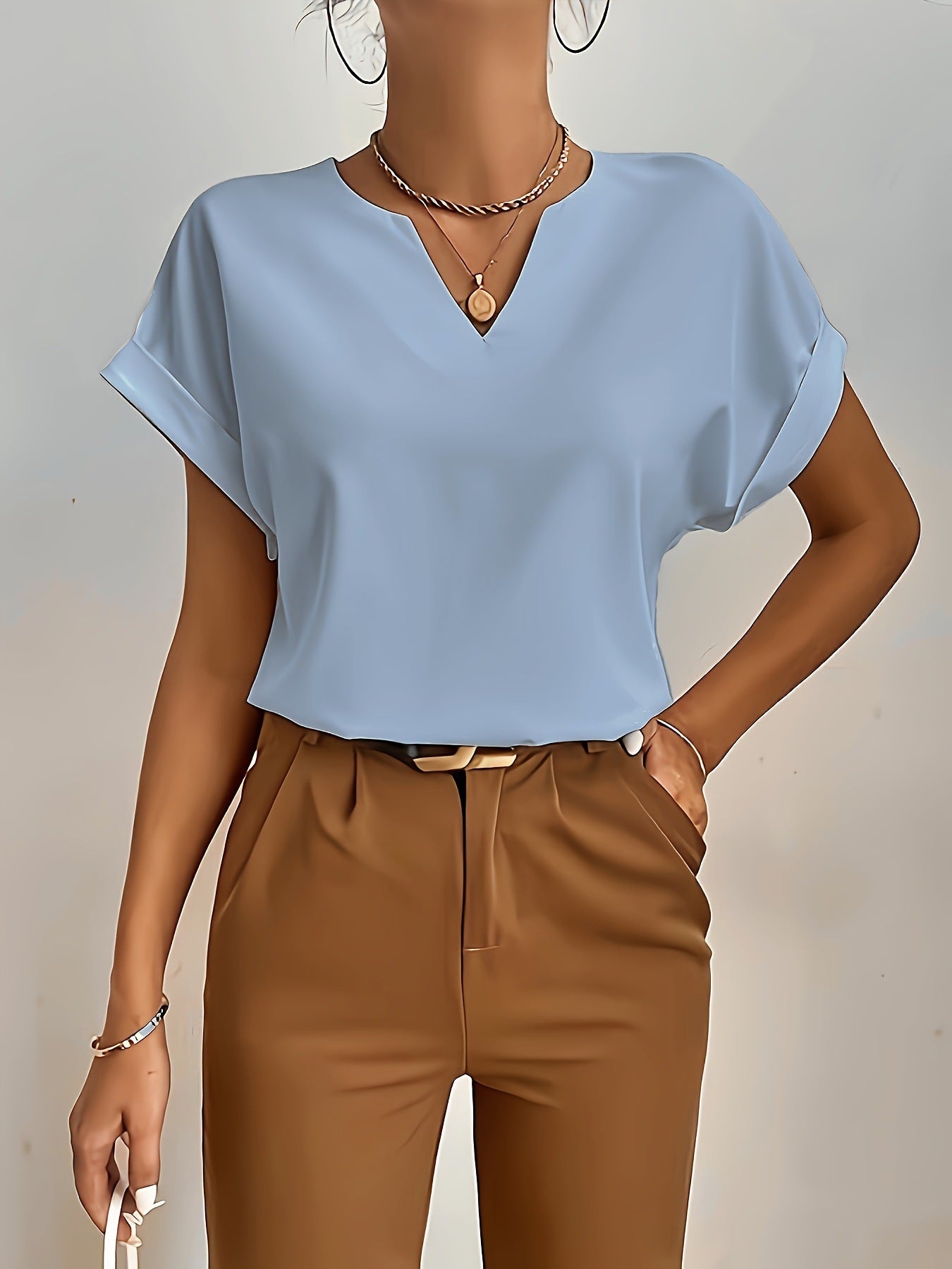 Women's Simple Roll Short-sleeved Casual T-shirt