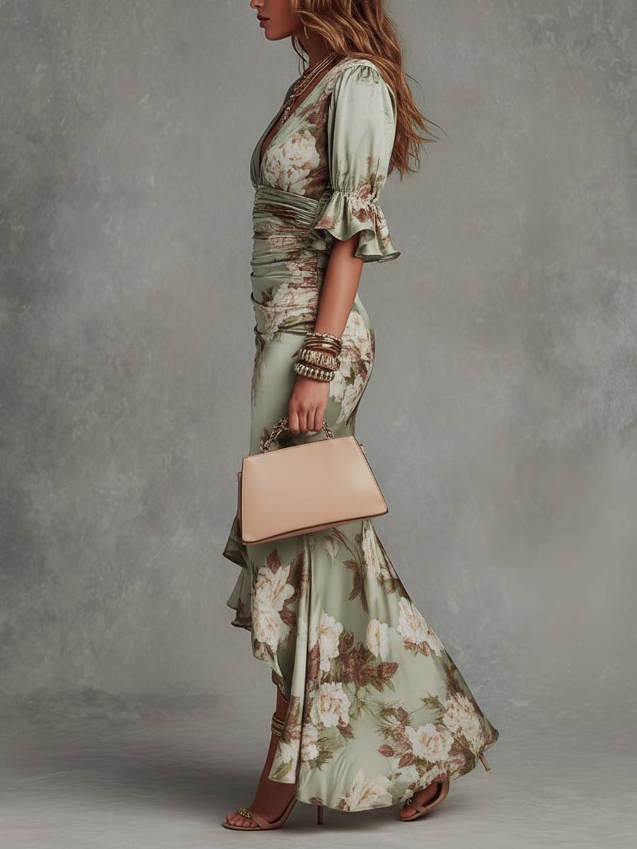 Anna | Abito Lungo Verde Asimmetrico