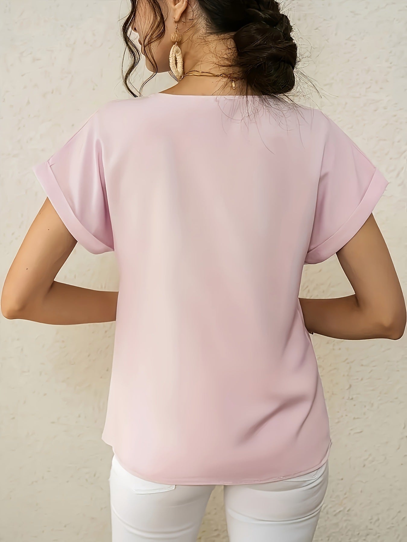 Women's Simple Roll Short-sleeved Casual T-shirt