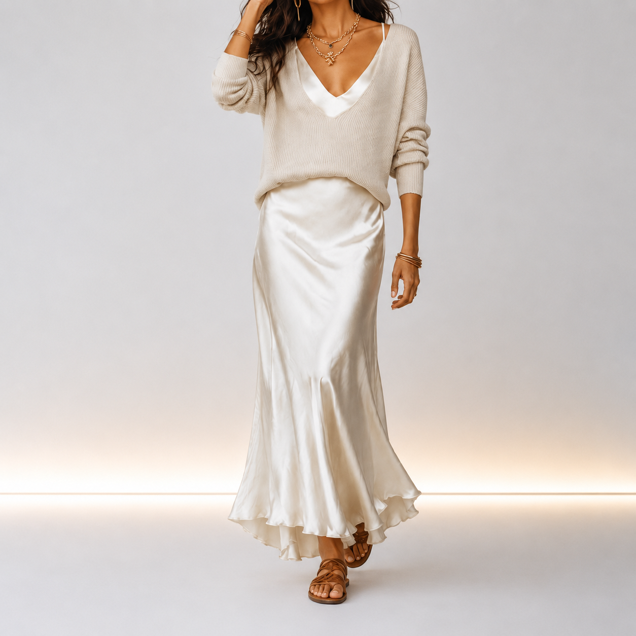 Ginevra | Abito Midi Satinato con Maglione Incluso